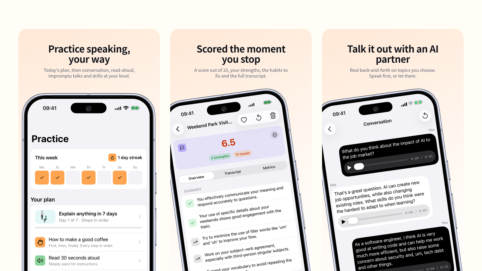 The Speakeroo app on iPhone, mid-way through a shadowing take